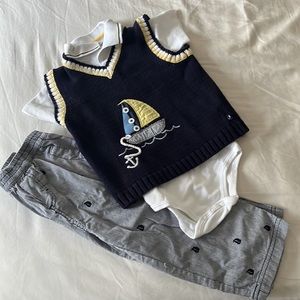 Hartstrings Sailboat Sweater Vest, Polo & Pant Set